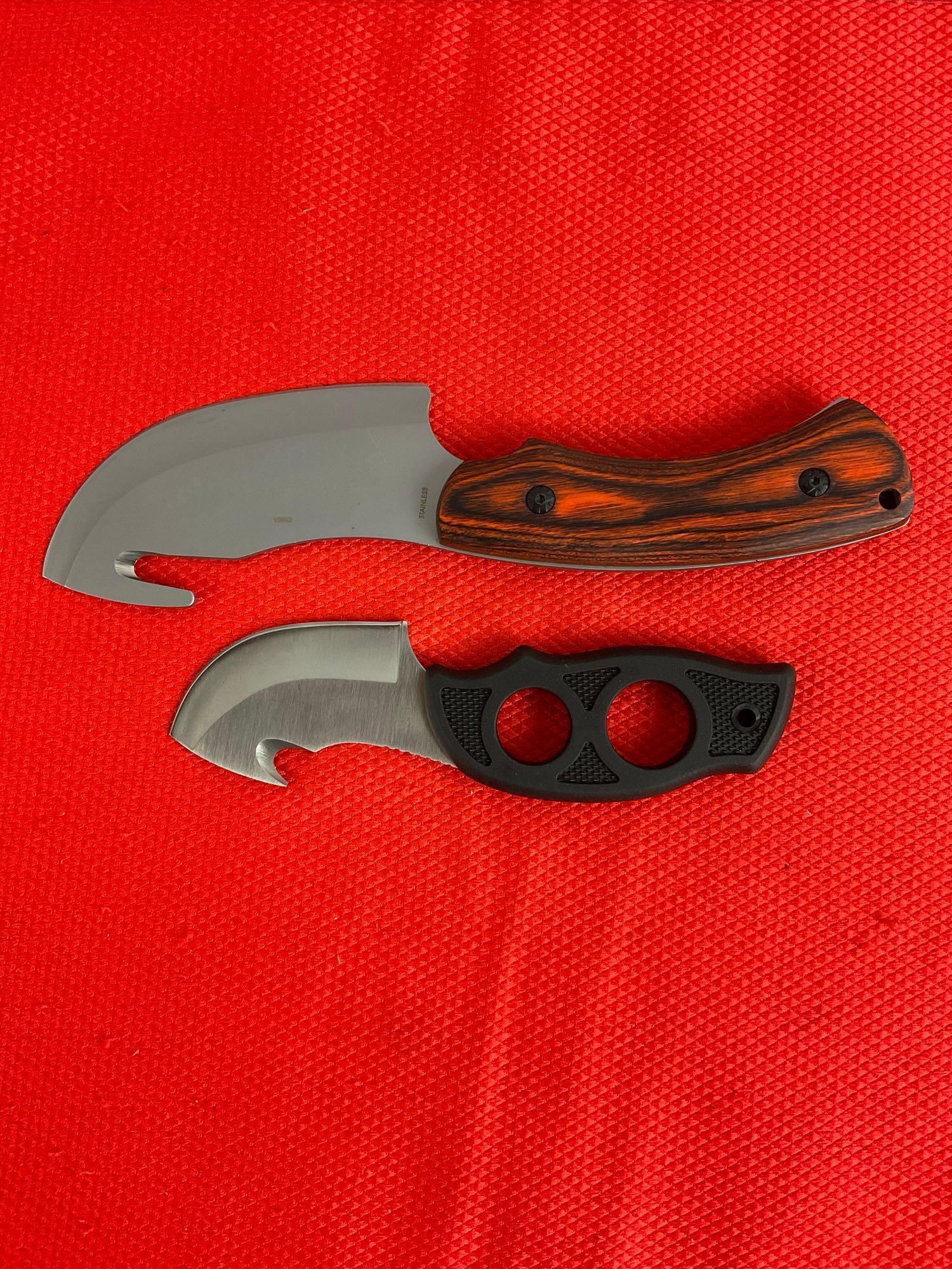 2 pcs Rite Edge Steel Fixed Blade Skinner Knives w/ Guthook Models 210894 & 211184. NIB. See pics.