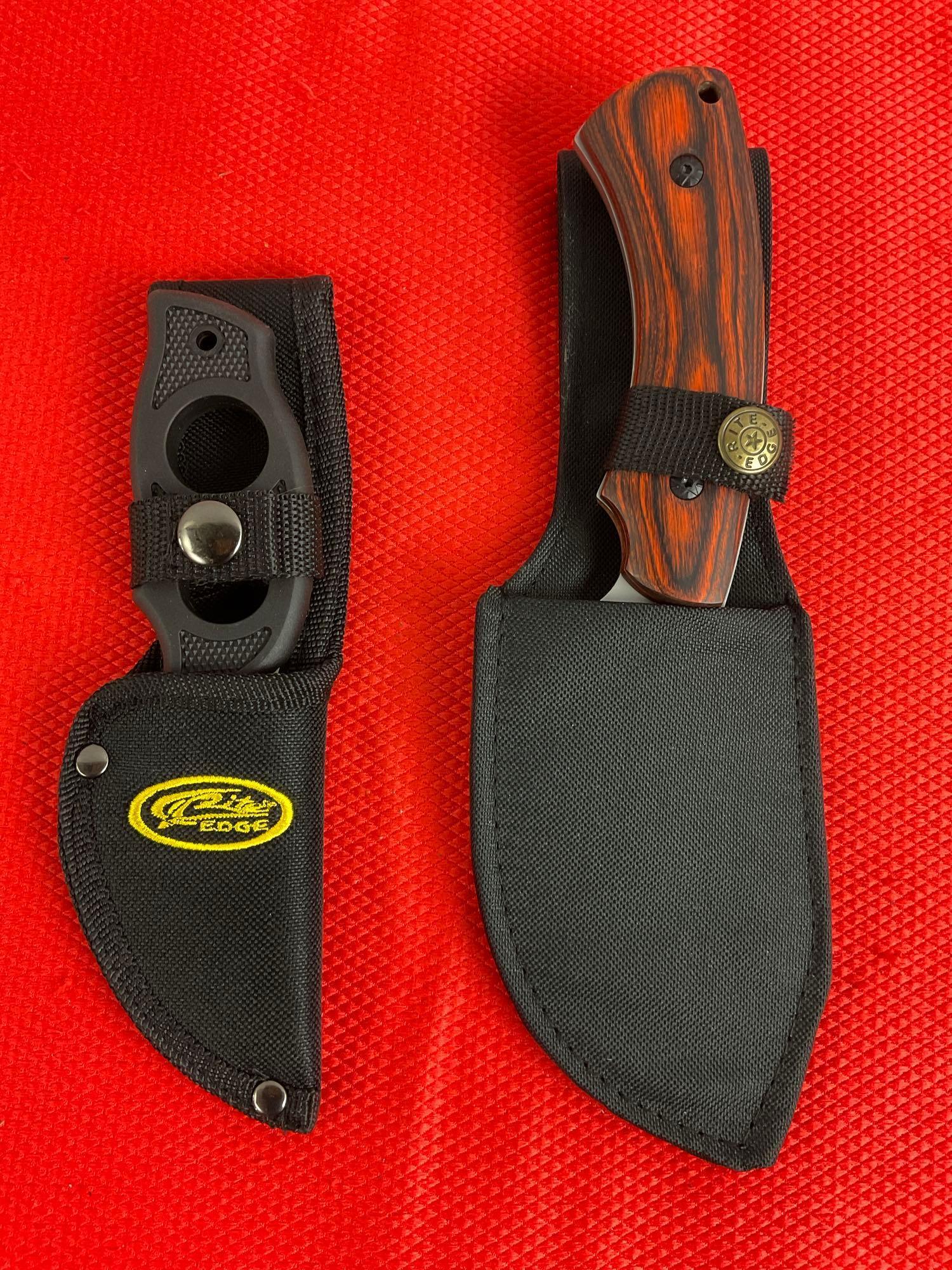 2 pcs Rite Edge Steel Fixed Blade Skinner Knives w/ Guthook Models 210894 & 211184. NIB. See pics.