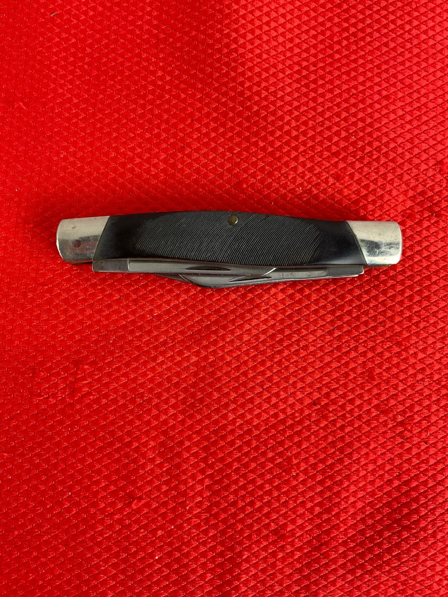 Vintage Buck 3" Steel Folding 3-Blade Stockman Pocket Knife Model 307 w/ Delrine Handle. See pics.