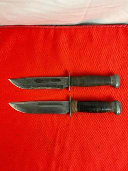 Pair Vintage WWII Era 1936 5.5" Steel Fixed Blade PAL Fighting Knives Model RH-36 w/ Sheathes. See