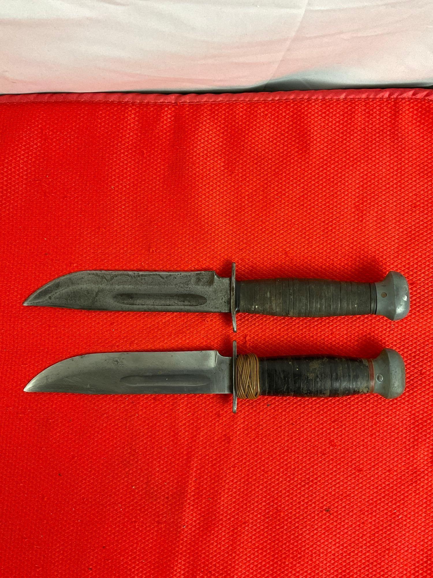 Pair Vintage WWII Era 1936 5.5" Steel Fixed Blade PAL Fighting Knives Model RH-36 w/ Sheathes. See