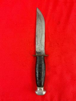 Vintage 6.5" Steel Fixed Blade Bowie Knife w/ Leather Sheath. No Hallmarks, Unknown Maker. See pi...