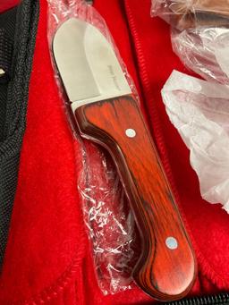 NIB "The Hunters Buddy" 2 Antler Handle Knives w/ Dual Sheathe & NIB Ridge Runner Fixed Blade Knife