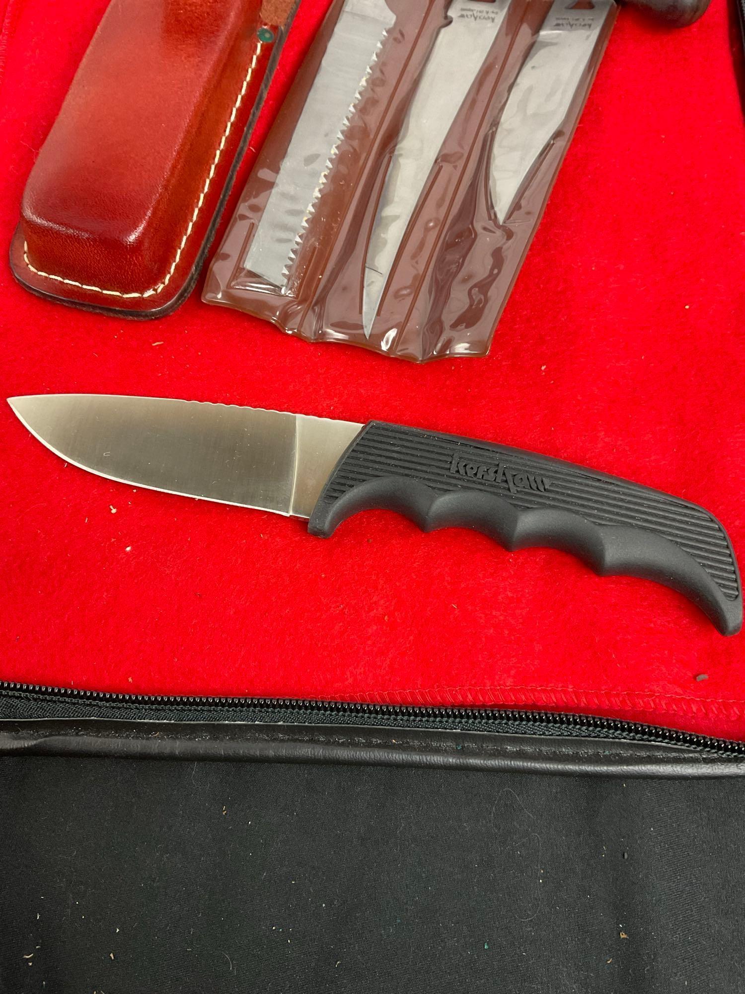 Kershaw Multibladed Interchangeable Knife w/ Leather Case & Kershaw Black Fixed Blade Knife