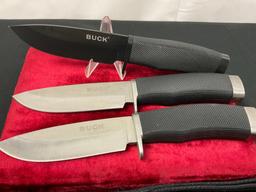 Trio of Classic Buck Fixed Blade Knives, w/ nylon sheaths, 4.5 inch blades
