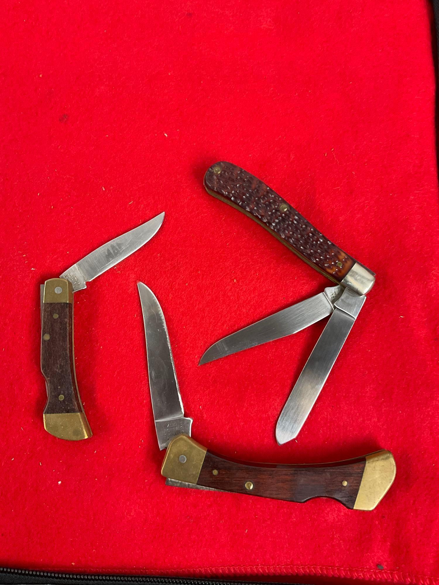 Trio of Frontier Folding Blade Pocket Knives - 1 Knife has 2 blades - See pics
