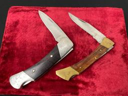 Pair of Vintage Folding Pocket Knives, Buck 500 Duke & Pakistani Buck clone, wooden handles