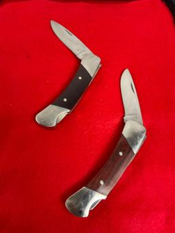 2x Buck 500 Folding Pocket Knives w/ Wood & Metal Handles - 3" Blades - See pics