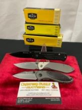 Trio of Modern Buck Folding Knives, Models X11, 327 Nobleman, DA40