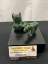 Pair of Hand Carved Alaskan Jade Pieces, Bighorn Sheep & Finely Detailed Moose