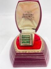 14k gold size 9 mens rings w/ emerald & diamond row setting - spectacular 10.65 gram ring