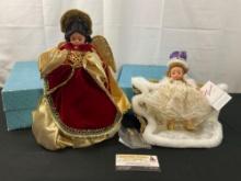 Pair of Madame Alexander Dolls, Queen Elizabeth II Coronation & Red/Gold/Green Tree Topper