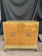 Vintage Japanese Olive Green Painted Cupboard w/ 2 Shelves & Ornate Brass Door Knobs. See pics.