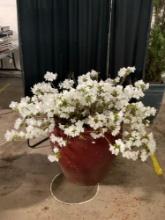 White Azalea Plant in Brick Red Round Vase Planter