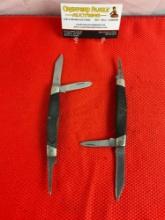 2 pcs Vintage Buck 2.5" Steel Folding 3-Blade Stockman Pocket Knife Model 319 w/ Delrine Handles.