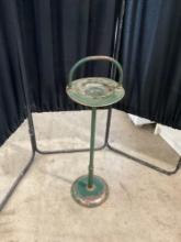 Green & Gold Metal Ashtray / Stand w/ handle - See pics
