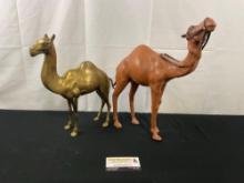 Pair of Camel Figures, Vintage Leather piece & Korean Brass Figure