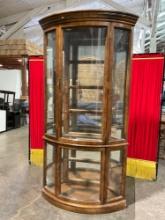 Vintage Pulaski 2-Tier Lighted Wooden Display Cabinet w/ Curved Glass Front. Tested, Works. As Is.