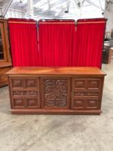 Stunning Hand Carved Credenza / Media Cabinet - On wheels - See pics