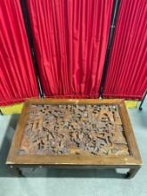 Vintage Chinese Camphor Coffee Table w/ Intricately Carved Historical Battle Scene. See pics.