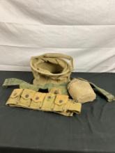 Vintage US WWII Military Gear incl, Tool Belts, Canteen, & Collapsible Sack - See pics