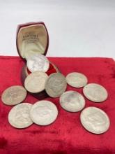 10 x Silver Half Dollars 6x 1964 Kennedy's 4 x Franklin -1959, 60, 2 x 63 coins have various mint...