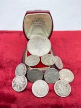 Antique 1922 Silver Peace Dollar very nice coin + 10 x buffalo Nickels no dates or hard to read