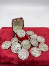 12 x Silver Walking Liberty half dollars coins are 1936 to 1945 assorted dated & mint marks