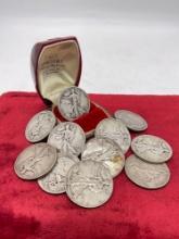 11 x Silver Walking Liberty half dollars coins are 1936 to 1945 assorted dated & mint marks