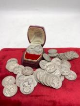 54 x Silver quarters 46x Washington 1934 to 1958 Assorted mint marks / 8x standing liberty see pics