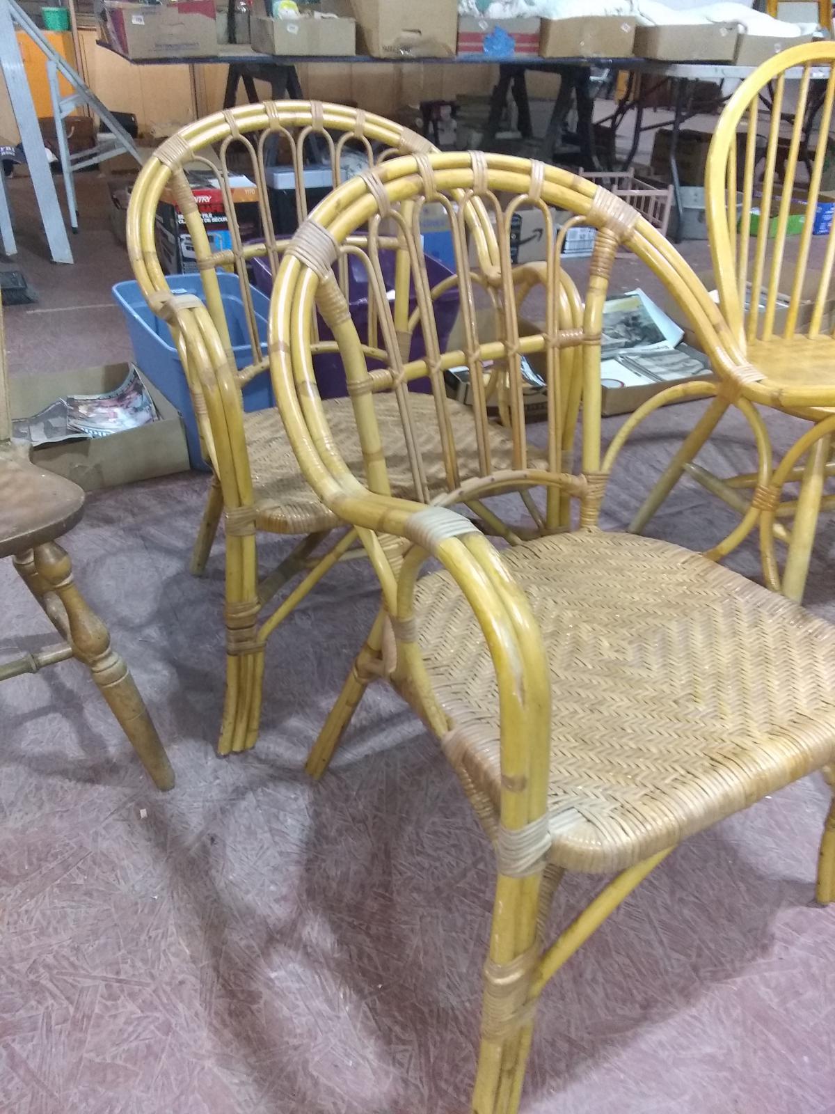 Pair Rattan Side Chairs