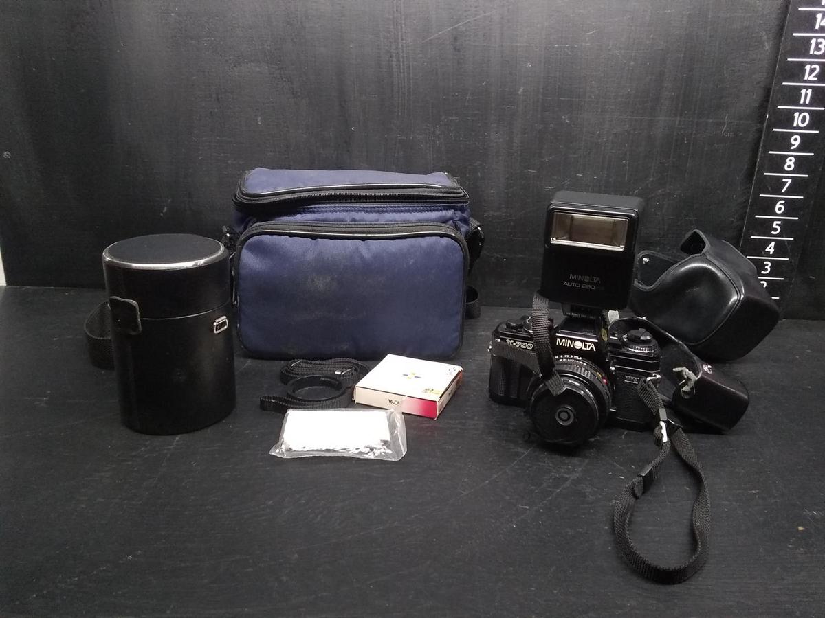 Minolta X-700 Camera with Flash, Extra Lens, Filters, Cases, amd Manuals