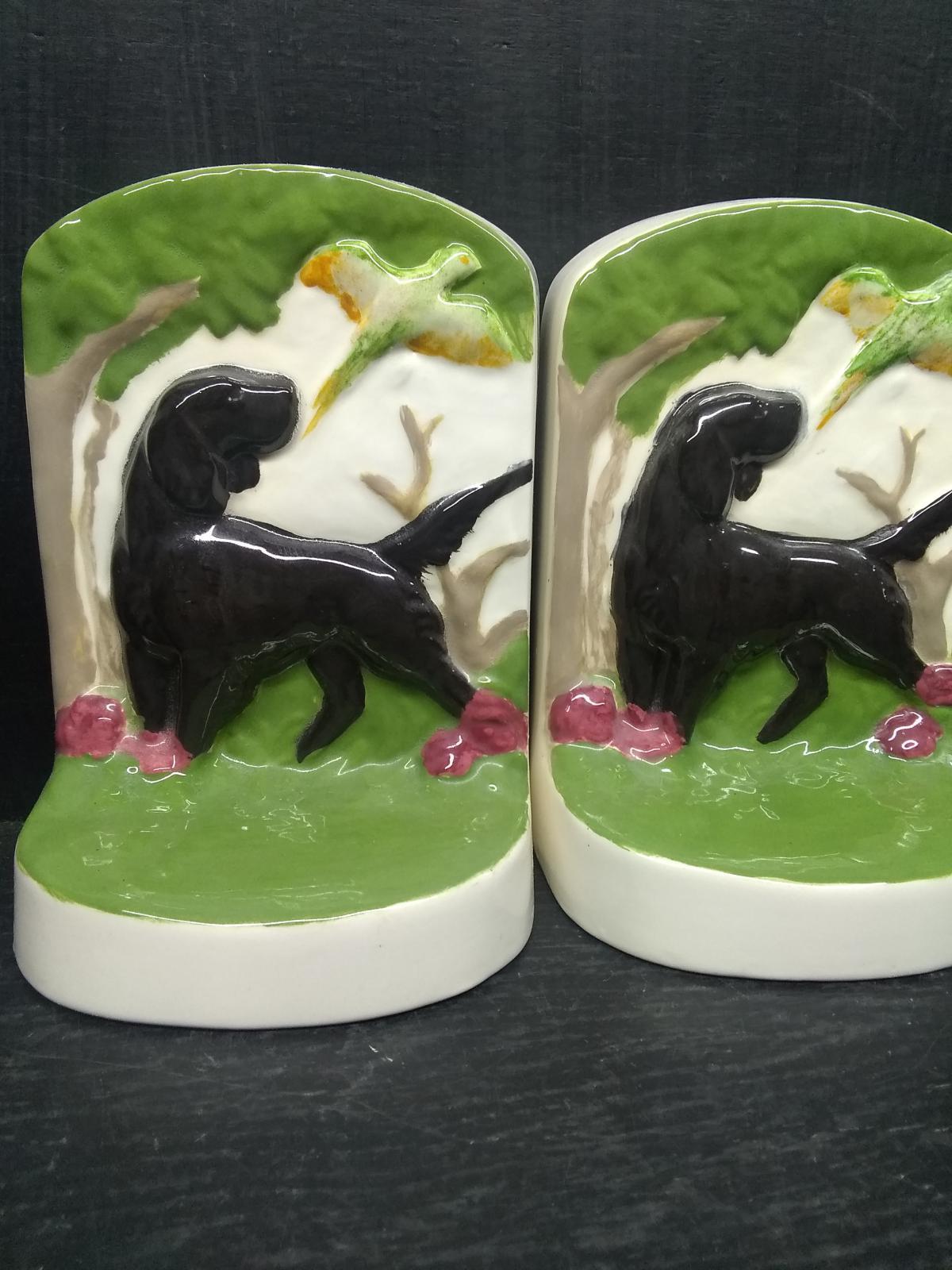 Pair Vintage Ceramic Labrador Retriever Bookends