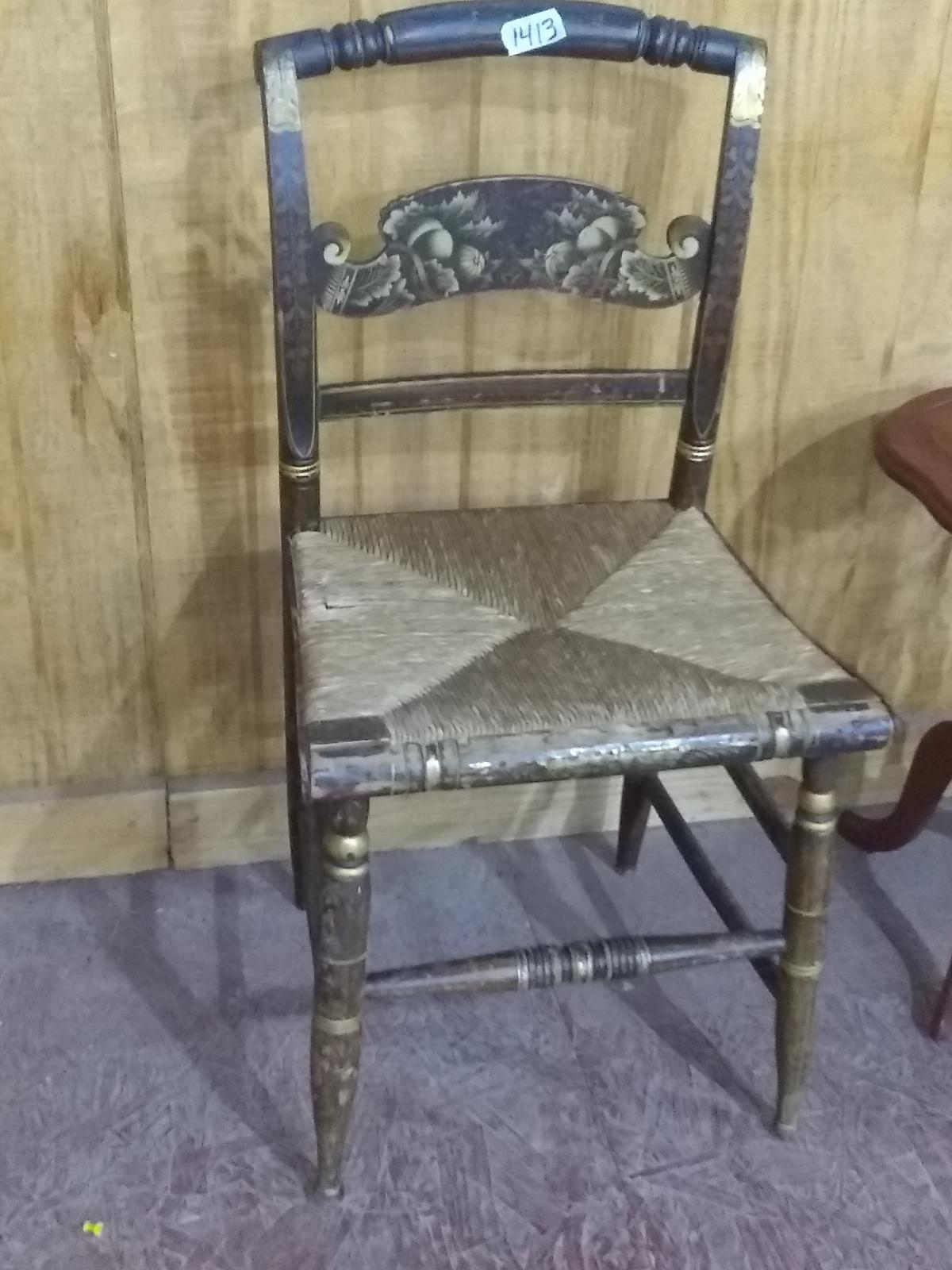 Antique Rush Bottom Tole-Painted Hitchcock Chair