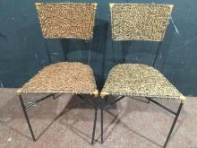 Pair Metal & Plastic Woven Patio Chairs