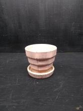 Antique Mini Pink McCoy Basket Weave Planter with Underplate