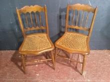 (2) Vintage Spindle Back Cane Bottom Chairs (x2)