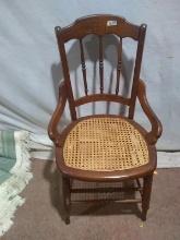 Antique Walnut Hip Rest Cane Bottom Side Chair