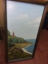 Framed Oil on Canvas-Lighthouse on the Hill signed Killeen Fowler