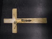 Cast Iron Crucifix of Jesus on Wooden Cross