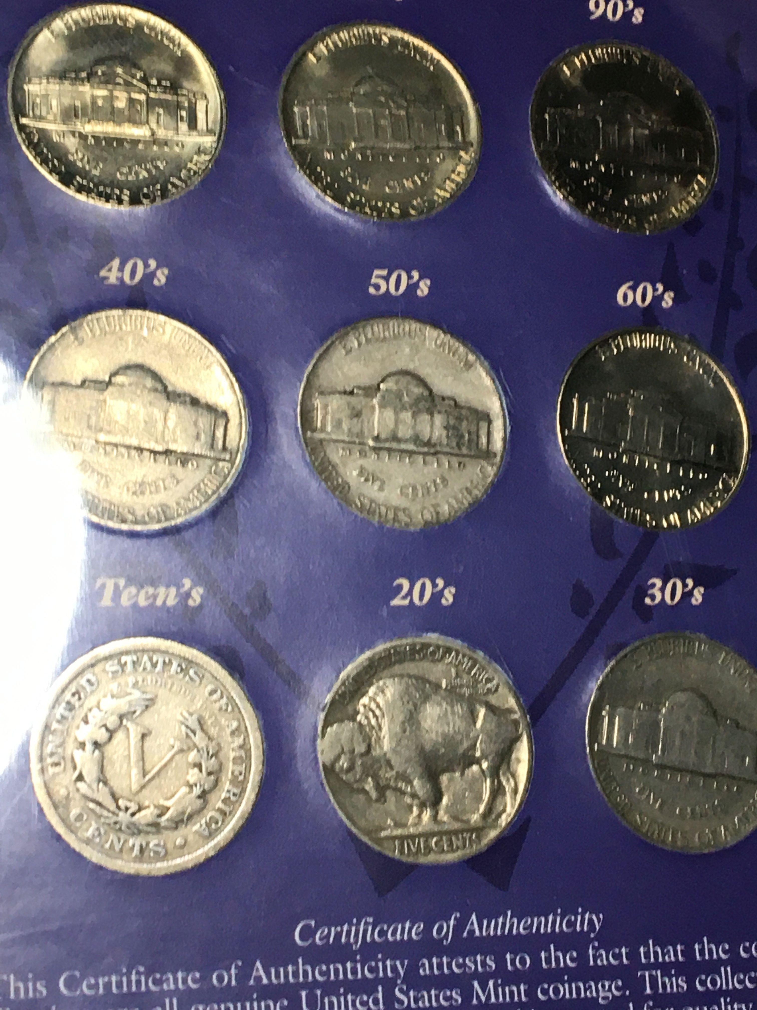 Nine Decades Of American Nickels 1910-1990