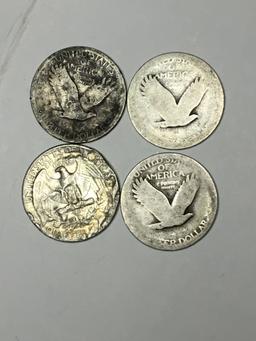 (4) Silver Quarters Washington / Standing Liberty