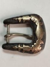 Sterling Silver And 10 Kt Yellow Gold Antique Belt Buckle Very Old 15.9 Grams