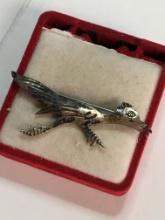 Antique Native Sterling Silver Road Runner Pin/broach Very Old 3+ Grams