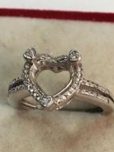 Sterling Silver 925 Natural  Diamond Heart Ring Setting 5.13 Gram