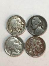 Collectors Nickel Lot 3 Nice Better Grade Buffalos And One Silver Jefferson