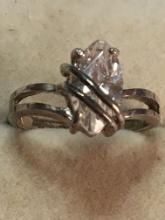 Sterling Silver 925 Antique Synthetic Diamond Ring Huge 3 Ct Marquis Vs White Size 6