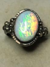 Sterling Silver White Rainbow Opal Antique Ring Designer B Johnson Sterling 3+ Cts 4.5 Grams Size 5