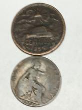1921  British Half Penny And 1955 Mexico Centavos Antique Coin Lot