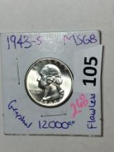1943 S Washington Silver Quarter 